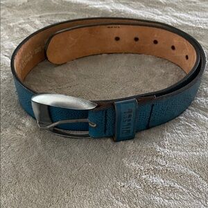 Diesel Teal Leather unisex Belt with Brushed Metal Buckle